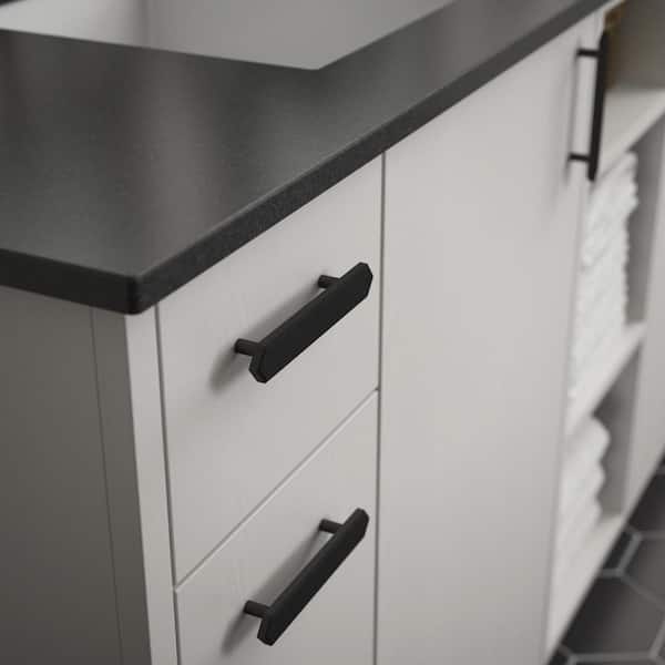 Elongated Hex 3-3/4 in. (96 mm) Modern Matte Black Cabinet Drawer Bar Pull
