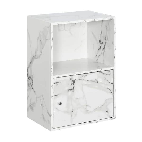Convenience Concepts Xtra Storage White Faux Marble 1 Door Cabinet with Shelf