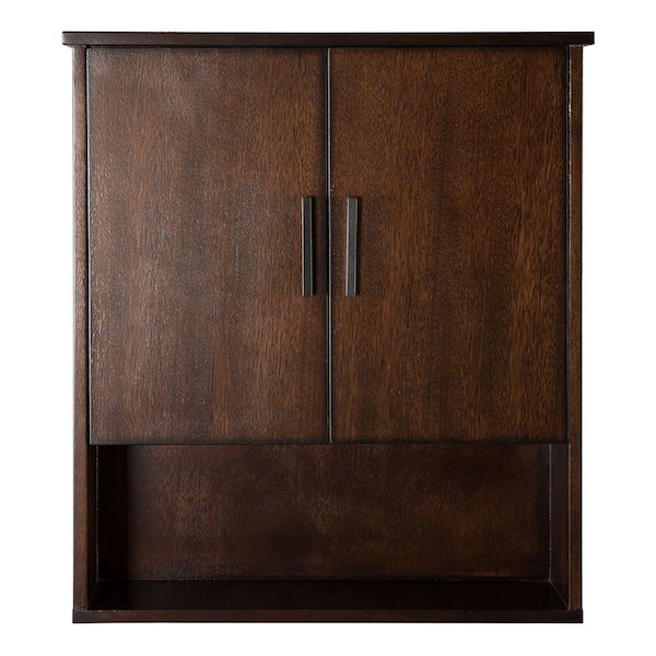 Home Decorators Collection Castlethorpe 25 in. W x 28 in. H x 7-3/4 in. D Bathroom Storage Wall Cabinet in Dark Walnut