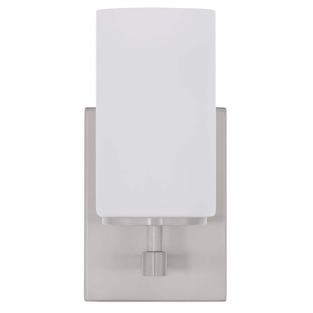 Alturas Brushed Nickel Cylinder Vanity Wall Sconce with Etched Glass