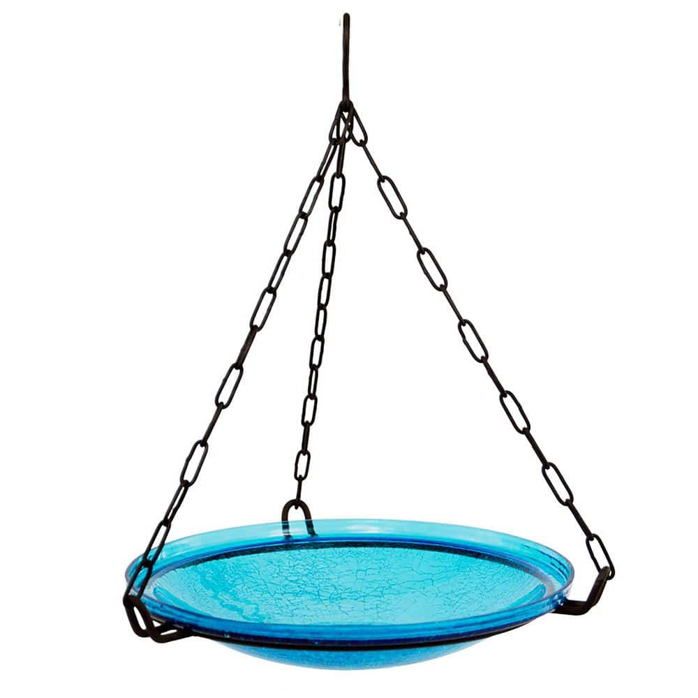 Reflective Crackle Glass Hanging Birdbath Bowl, 14 in. Diameter, Teal Blue price history on PriceWatchPro