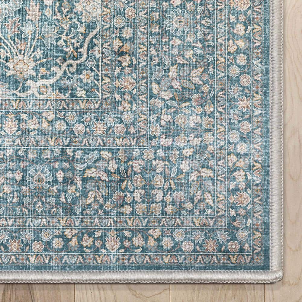 Blue and Beige Synthetic Flat-Weave Oriental Area Rug, 3'11" x 5'3"