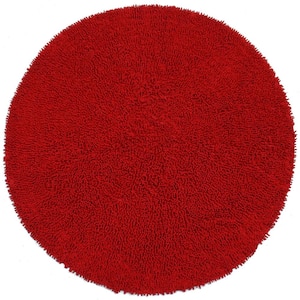 Red Shag Chenille Twist 3 ft. x 3 ft. Round Accent Rug