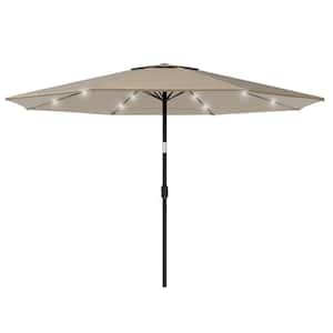 10 ft. Aluminum Solar LED Lighted Patio Market Umbrella with Auto Tilt, Easy Crank Lift in Tan