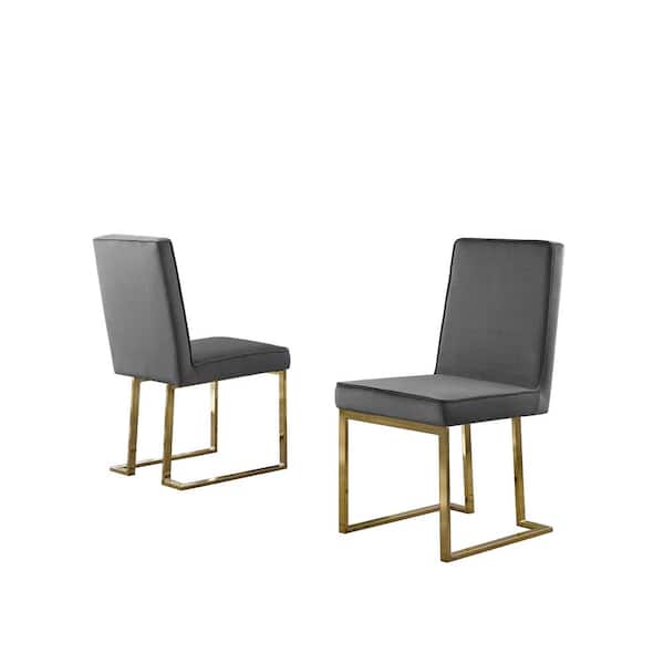 Best Quality Furniture Areva Dark Gray Velvet Dining Chair with Gold Chrome Legs (Set of 2)