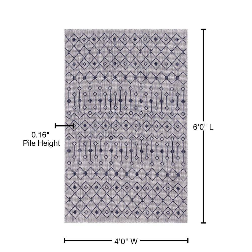Light Gray/Blue Synthetic 4' x 6' Outdoor Trellis Rug