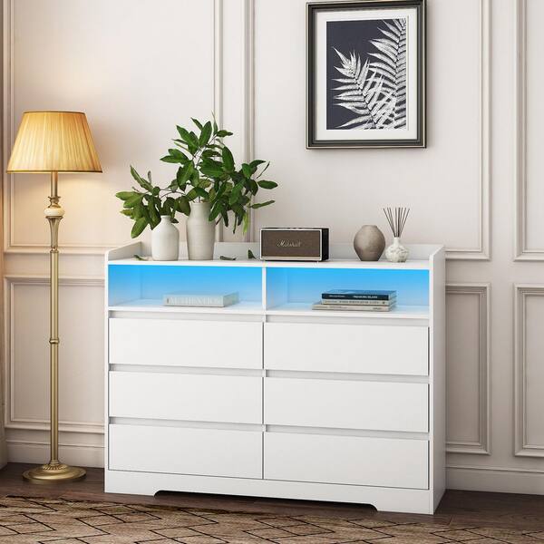 Tahanbath 6-Drawer White Dresser with LED Lights for Bedroom, Living Room  and More Z-W132166406 - The Home Depot