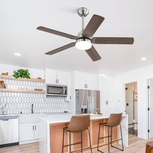 42 in. Indoor Nickel Standard Ceiling Fan with Adjustable White Integrated LED, Remote, Reversible DC Motor and 5 Blades Lighting