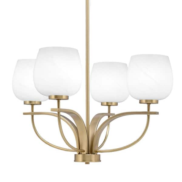 Unbranded Olympia 4-Light Uplight Chandelier New Age Brass Finish 6 in. White Marble Glass