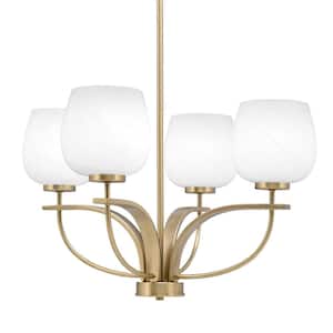 Olympia 4-Light Uplight Chandelier New Age Brass Finish 6 in. White Marble Glass