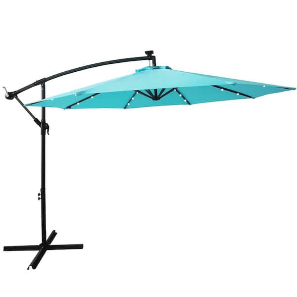 Wateday 10 ft. Iron Cantilever Solar LED Tilt Patio Umbrella in Blue