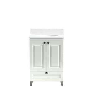 24 in. W x 21 in. D x 35 in. H Metal Bathroom Vanity in White with White Engineered Marble Vanity with White Sink