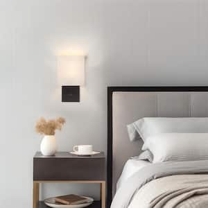 Celina 7 in. 1-Light Bronze Wall Sconce Light With Oatmeal Fabric Shade