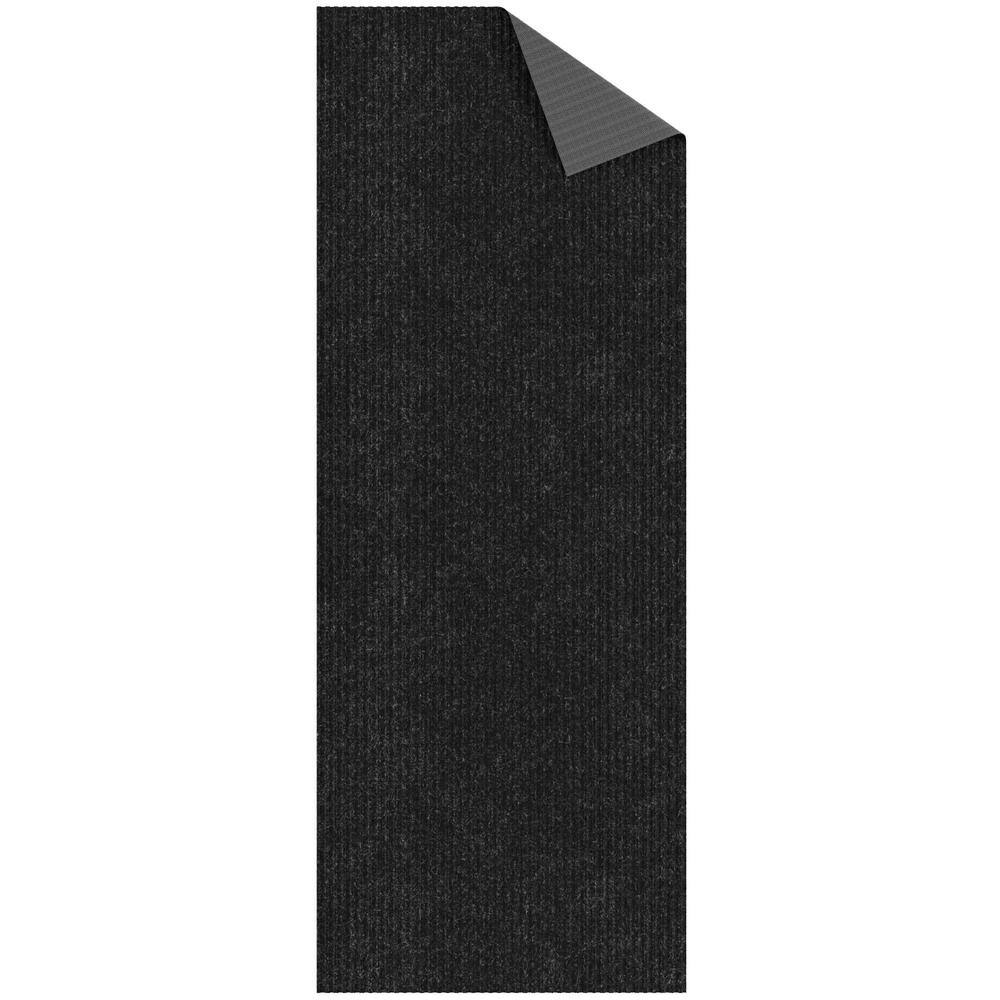 Modern Utility Black Synthetic 31x118 Ribbed Indoor/Outdoor Runner Rug