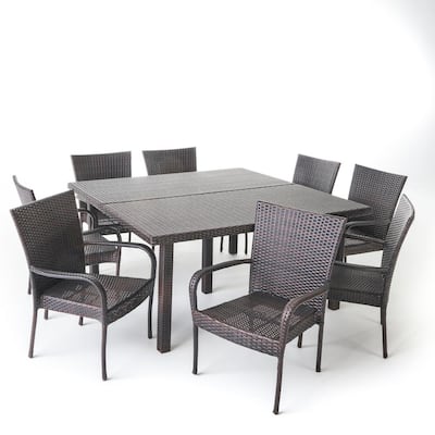 Multi-Brown 9-Piece Iron Square Outdoor Dining Set