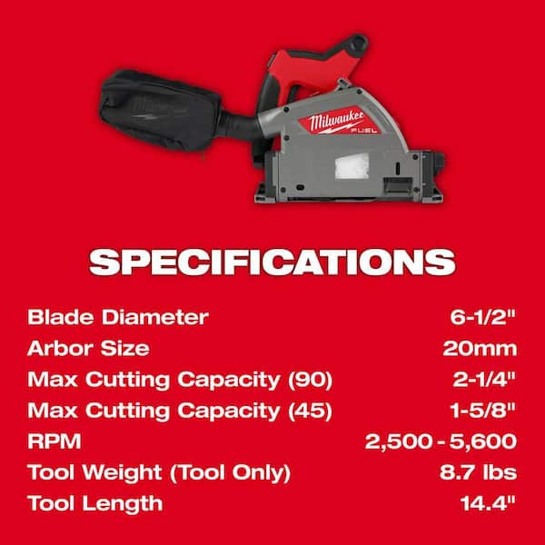 Milwaukee - M18 FUEL 18V Lithium-Ion Cordless Brushless 6-1/2 in. Plunge Cut Track Saw w/5.0 Ah Battery