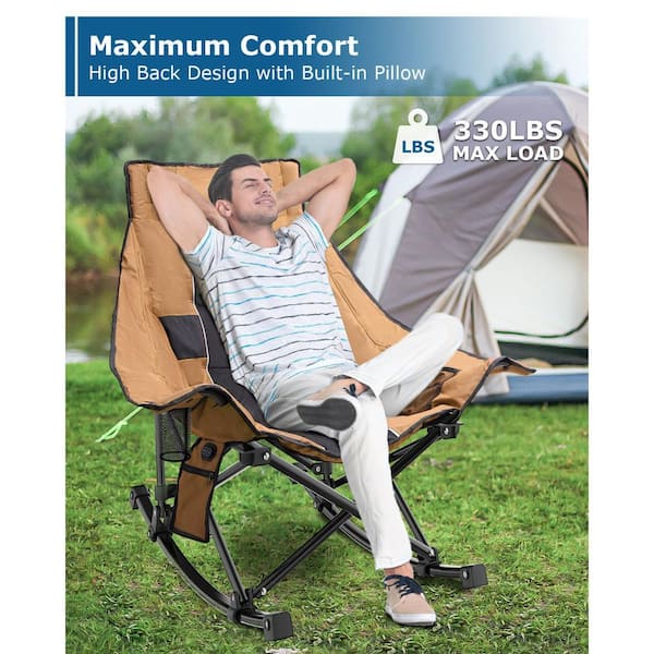 SEEUTEK Khaki Oversized Heated Rocking Camping Chair, Portable