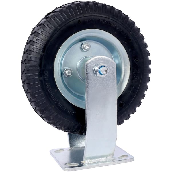 Flynama 2-Pieces 8 in. Black Pneumatic Tire, Caster Wheel Swivel Plate, Steel Hub with Ball Bearings, 5/8 in. Bore Centered Axle