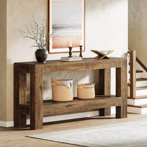 BYBLIGHT Turrella 62.99 in. Brown Rectangle Wood Console Table Sofa Table