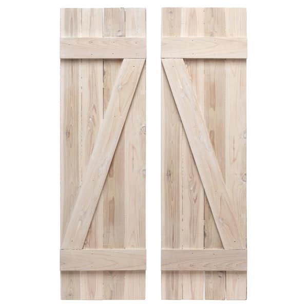 Dogberry Collections 14 in. x 42 in. Z Wood Board and Batten Shutters Pair in Whitewash