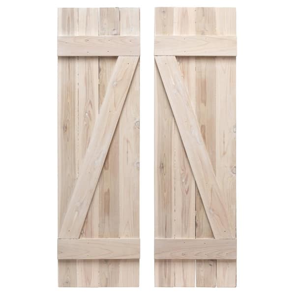 Dogberry Collections 14 in. x 72 in. Board and Batten Z Shutters Pair Whitewash