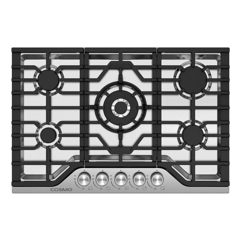 30 in. Vista Collection Drop-in Gas Cooktop with 5 Burners, Metal Knobs, Cast Iron Grates in Stainless Steel