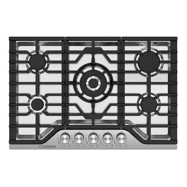 30 in. Vista Collection Drop-in Gas Cooktop with 5 Burners, Metal Knobs, Cast Iron Grates in Stainless Steel