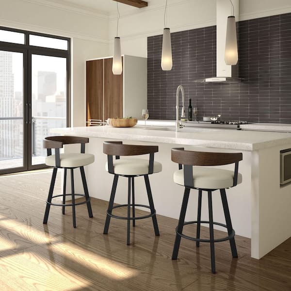 Lars 26 in. Cream Boucle Polyester/Black Metal Swivel Counter Stool