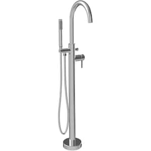 Amani Single-Handle Freestanding Roman Tub Faucet with Round Spout and Hand Shower in Polished Chrome