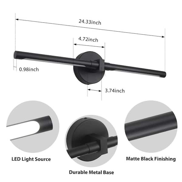 nkt♡ TinHon 24 in. Modern Matte Black LED Vanity Light, 11W 4000K Wall