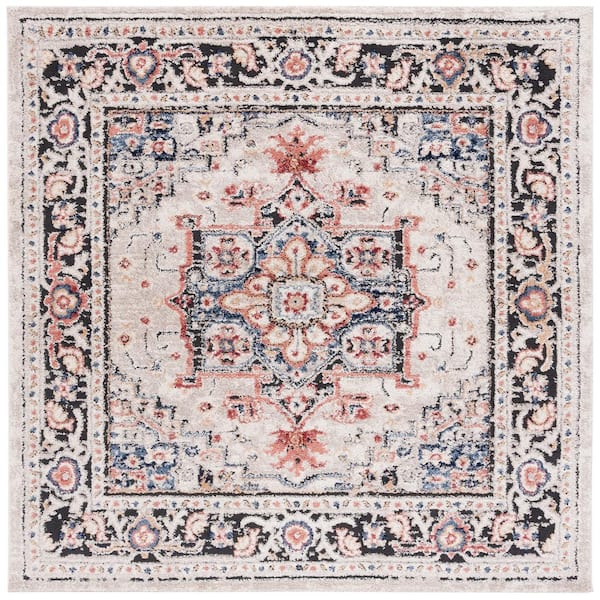 Luna Beige 7 ft. x 7 ft. Border Medallion Square Area Rug