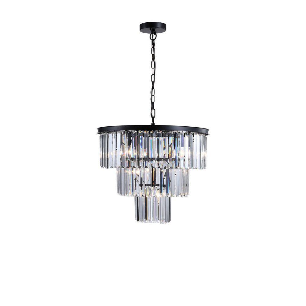 Jushua 20 in. 7-Light 3-Tier Black Crystal Chandelier Frame