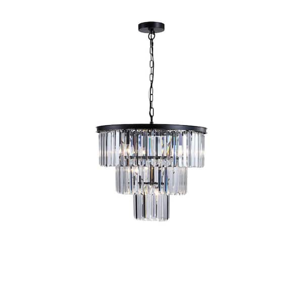 Jushua 20 in. 7-Light 3-Tier Black Crystal Chandelier Frame