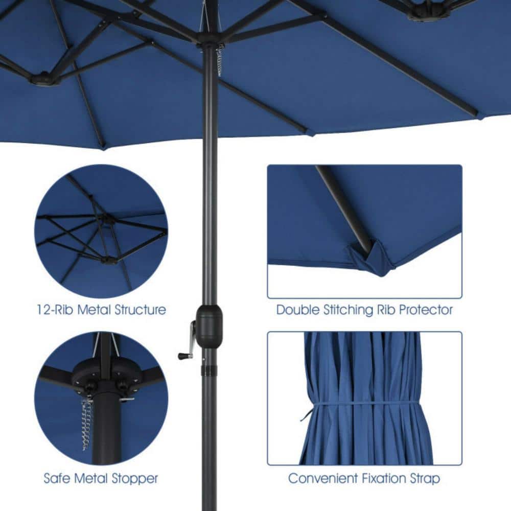 Navy Double-Sided 15ft Patio Umbrella with Hand Crank