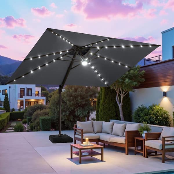 best 13 foot cantilever patio umbrella PURPLE LEAF - 13 ft. Patio Octagon Outdoor Large Cantilever Umbrella  Windproof Offset Heavy Duty Sun Umbrella with Base for Garden