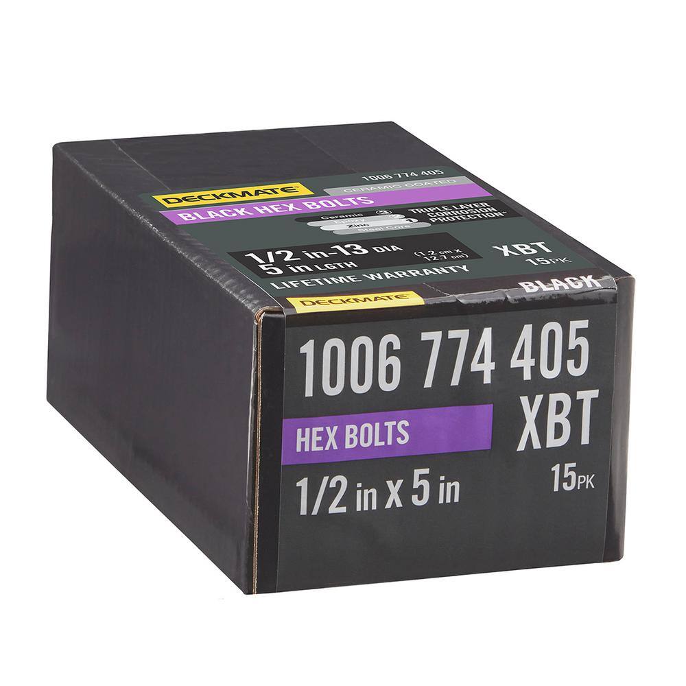 DECKMATE 1/2 in. -13 x 5 in. Black Hex Bolt (15-Pack) 814950 - The