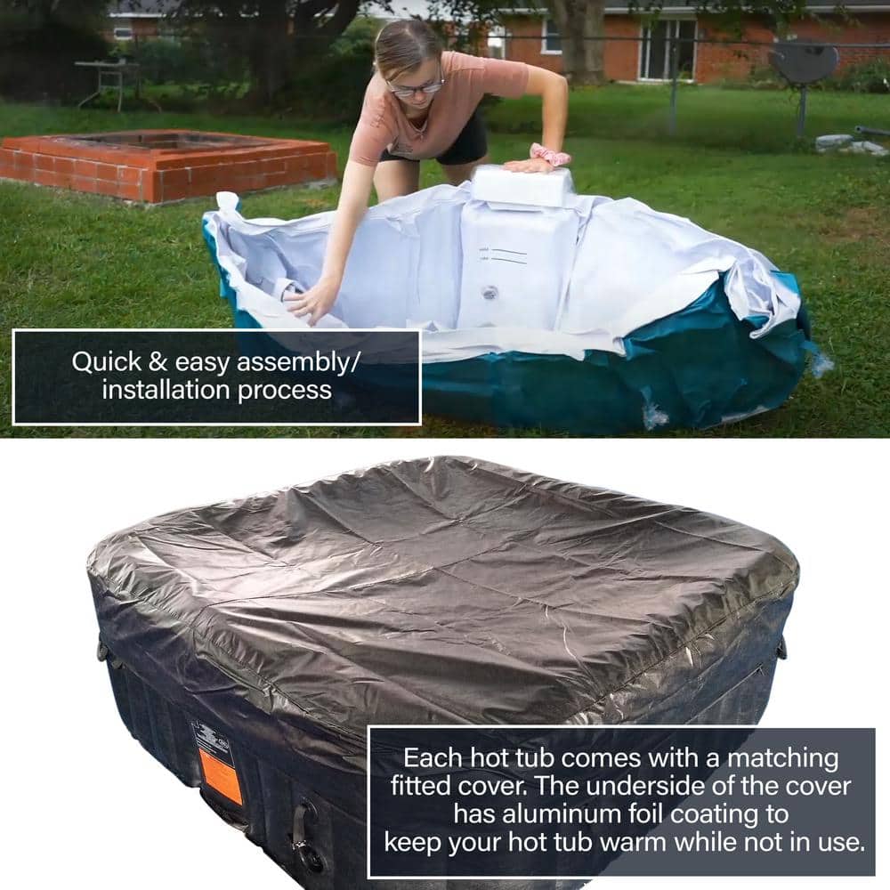 ALEKO 4-Person Black and White Inflatable Square Hot Tub