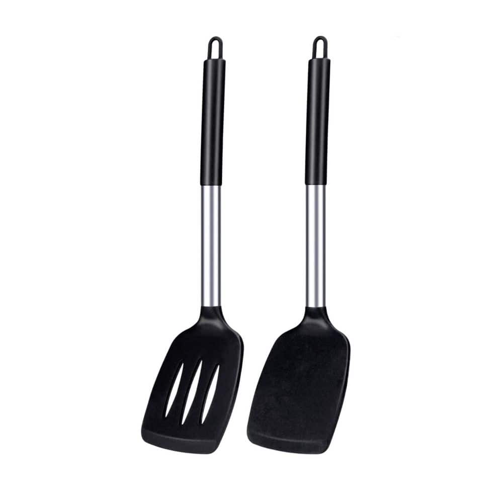 Black Silicone Slotted Turner Non Stick High Heat Resistant Cooking Utensil Set for Fish Eggs Pancakes 2 Pack price history on PriceWatchPro