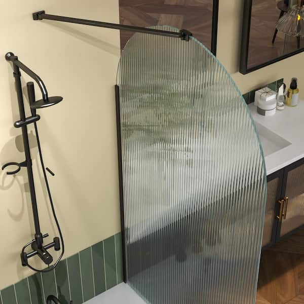 Victoria 33 in. W x 58 in. H Fixed Frameless Tub Door in Matte Black Finish with Fluted Glass Victoria 33 in. W x 58 in. H Fixed Frameless Tub Door in Matte Black Finish with Fluted Glass