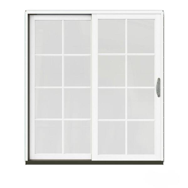 JELD-WEN 72 in. x 80 in. W-2500 Contemporary Green Clad Wood Left-Hand 8 Lite Sliding Patio Door w/White Paint Interior