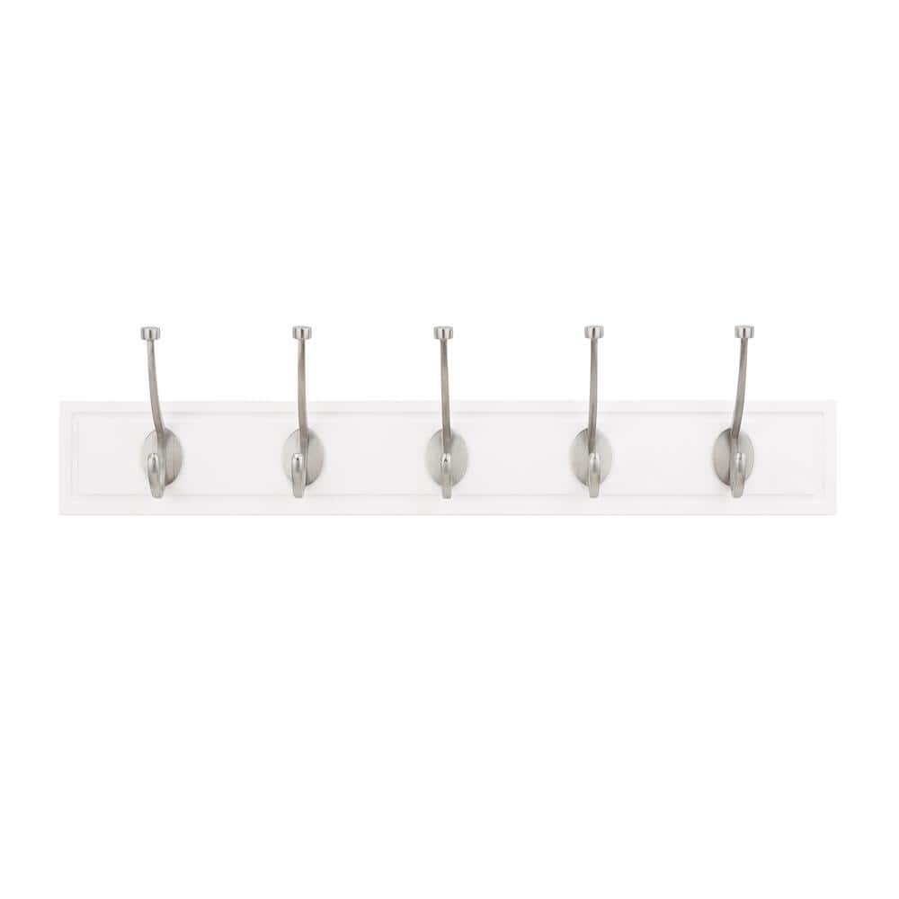 Home Decorators Collection 27 in. White Rack with 5 Satin Nickel Hooks  63090 - The Home Depot