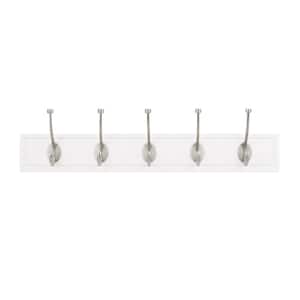 27 in. White Rail with 5 Satin Nickel Hooks