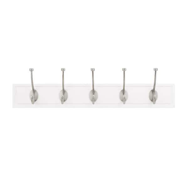 Home Decorators Collection 27 in. White Rack with 5 Satin Nickel Hooks