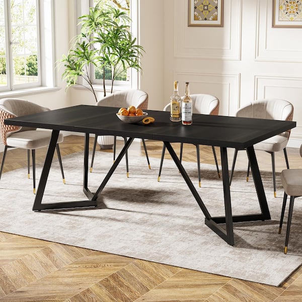 BYBLIGHT Roesler Modern Rectangular Black Wood 70.86 in. W 4-Legs Kitchen Tables Dining Table for 6-8 Seating