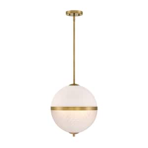 Dia 60-Watt 3 Light Old Satin Brass Pendant with Etched Opal Glass Shade