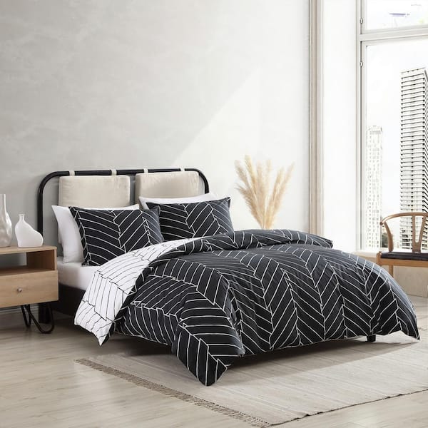 City Scene Ceres 2-Piece Black Cotton Twin Duvet Cover Set