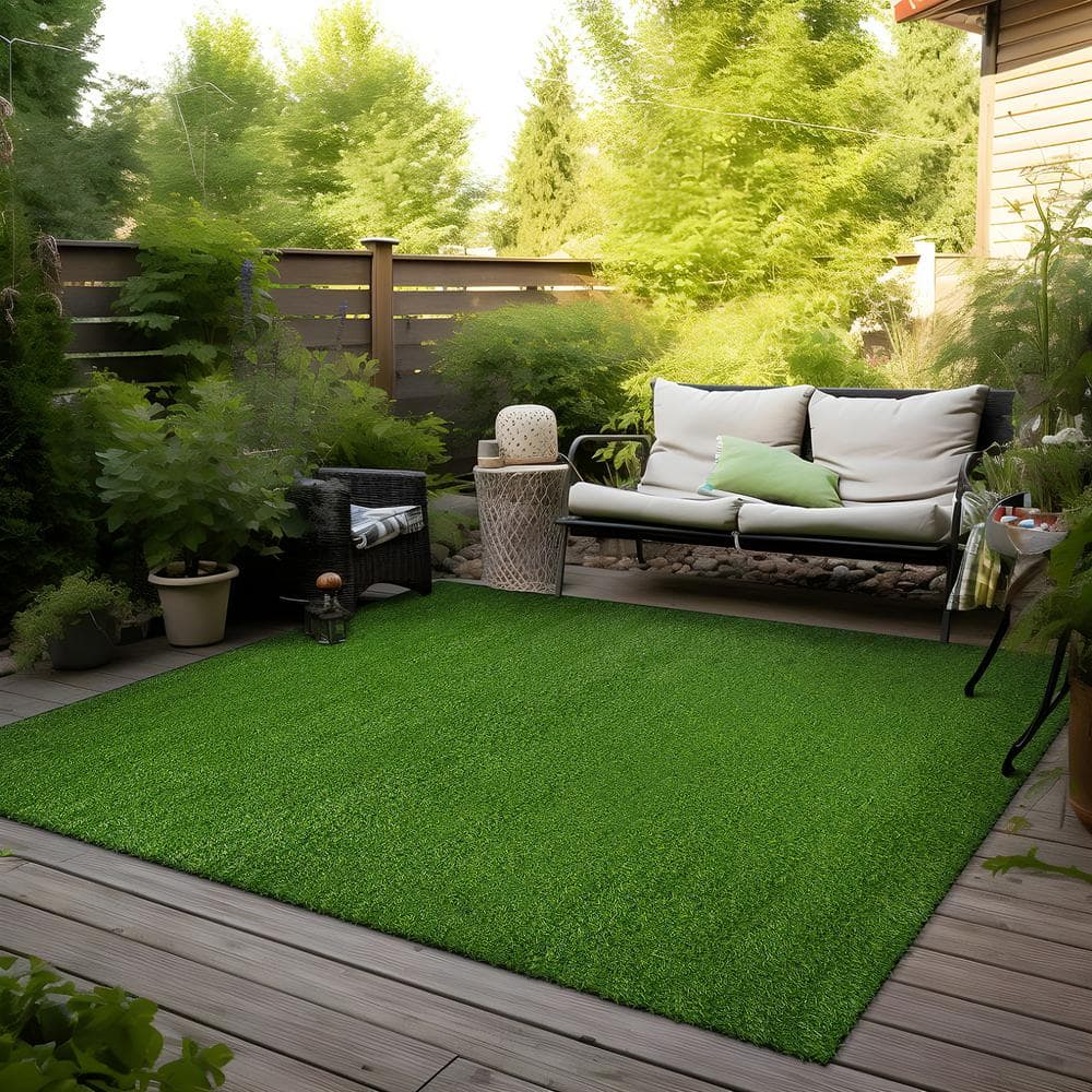 Green Synthetic Artificial Grass Indoor Outdoor Area Rug 6'6"x9'