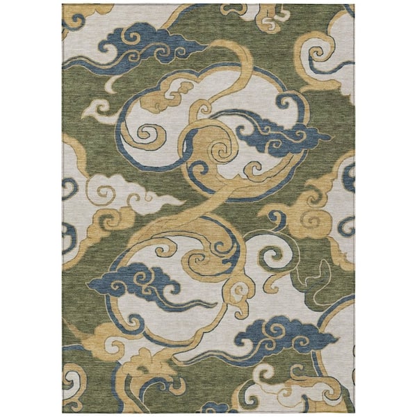 Chantille Machine Washable Indoor/Outdoor Abstract ACN3034 Olive 10 ft. x 14 ft. Area Rug