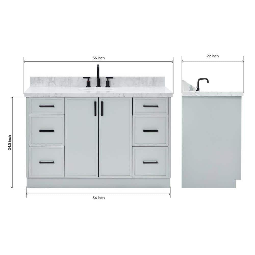 Gray Single Sink Bathroom Vanity with Italian Carrara Marble Top