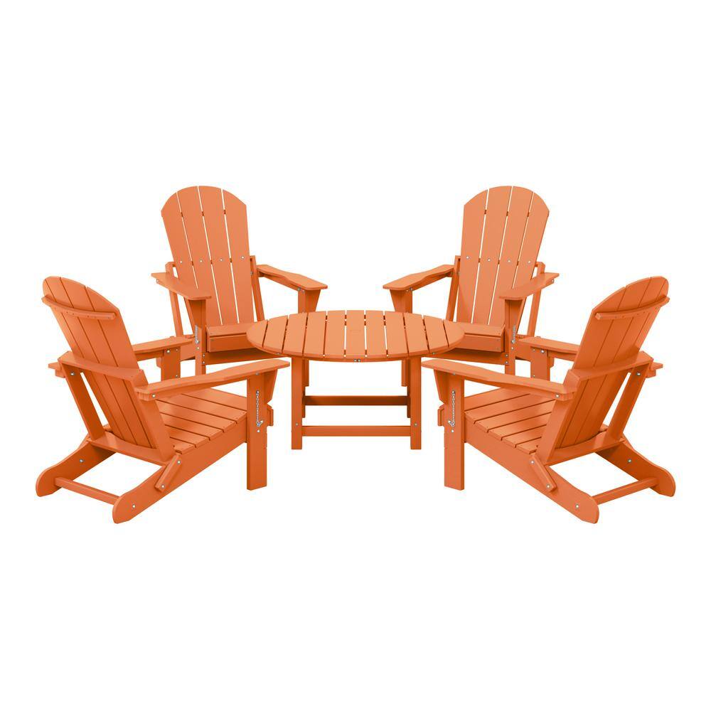 Laguna Orange Fade Resistant 5-Piece Plastic Adirondack Chair Outdoor Patio Conversation Set with Round Coffee Table price history on PriceWatchPro